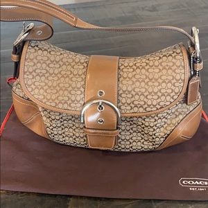 Coach brown leather signature jacquard